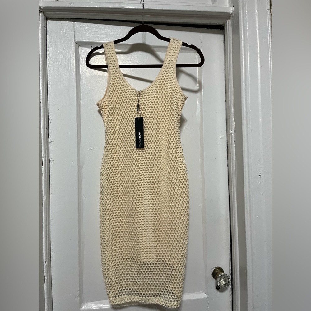 Fashion Nova  Cream  Midi Dress